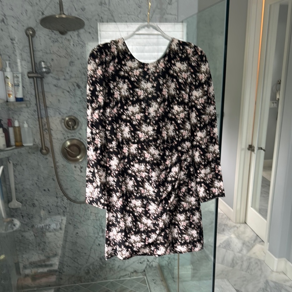 Club Monaco Black and Pink SILK Floral Dress